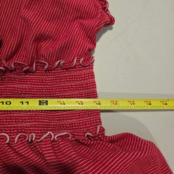 Max Studio Red White Striped Smocked Tiered Ruffle Coastal Mini Sun Dress Jr. XL - Picture 5 of 9